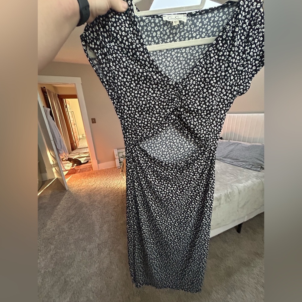 Floral Black Dress with cut out in the front